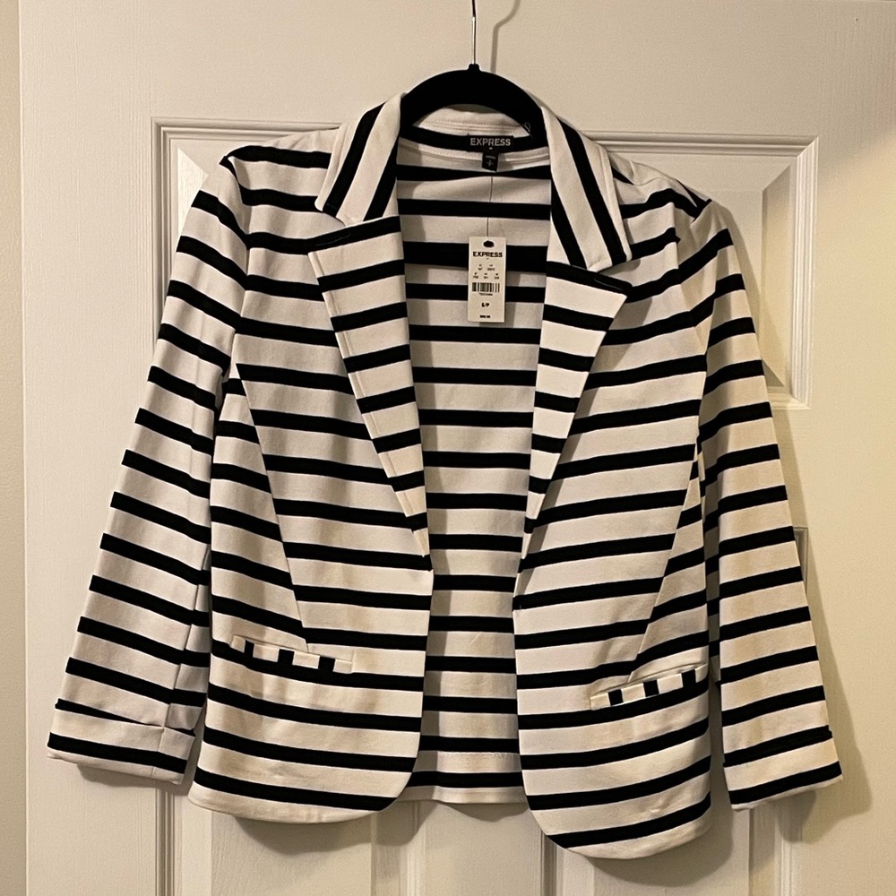 NWT Express Women’s Black and White Striped Blazer - Size Small